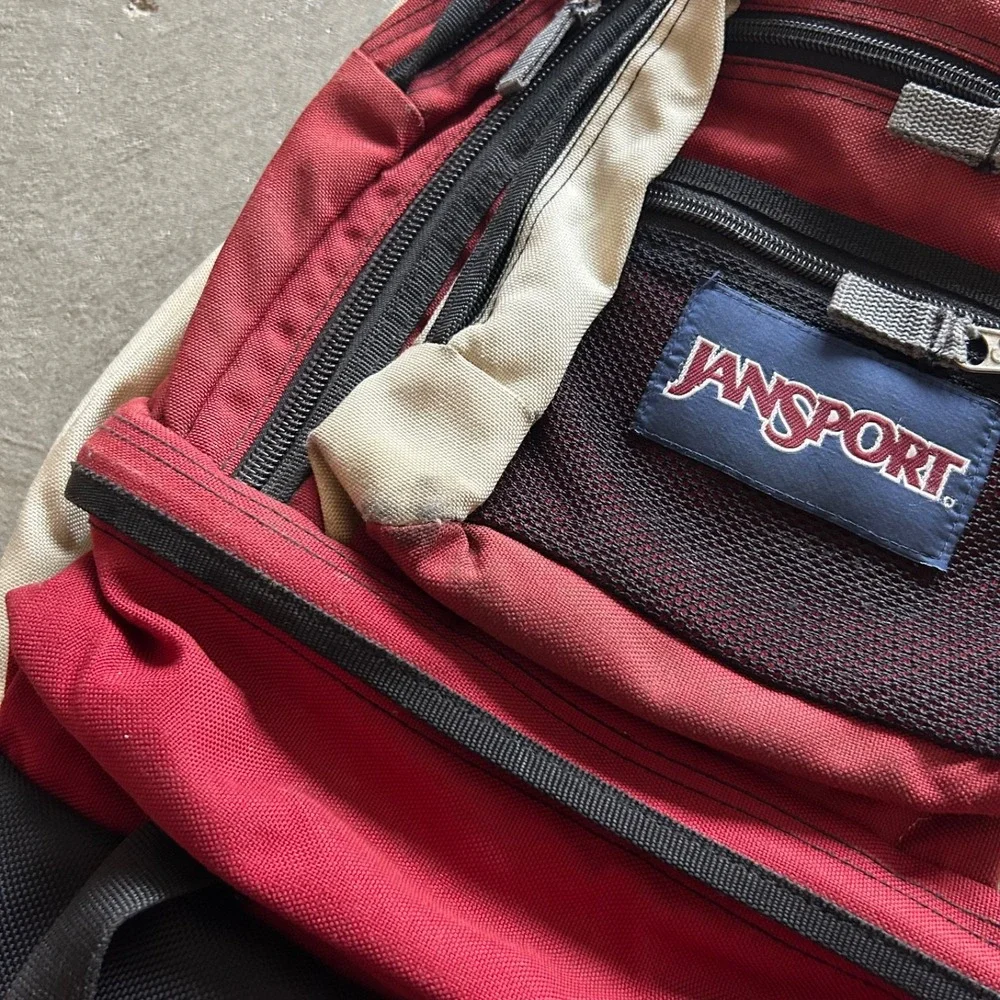 Vintage 90s JanSport Air Lift Technical Backpack Red Beige Outdoor Daypack 47120